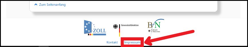 Screenshot des Linktextes "Impressum" unter den Logobildern