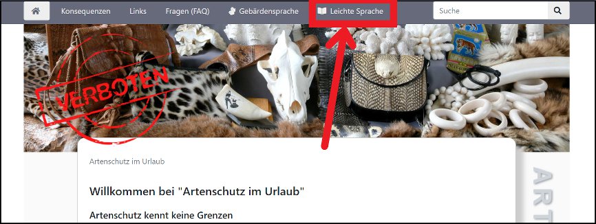 Screenshot des Menüeelementes "Leichte Sprache" des Hauptmenüs