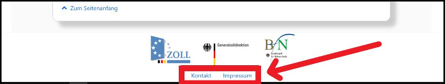 Screenshot der Linktexte "Kontakt" und "Impressum" unter den Logobildern